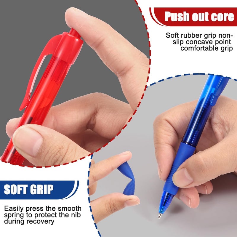 deegtran Pens Bulk, 50 Pack No Bleed Blue & Red Ink Click Pens with Soft Grip, Wholesale Retractable Ballpoint Pens for Office School, Medium Point Smooth 1.0MM - Image 4